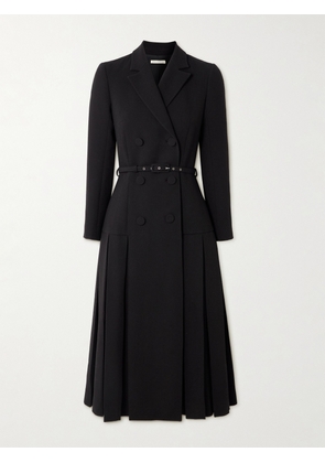 Emilia Wickstead - Chaney Belted Pleated Double-breasted Wool-crepe Midi Dress - Black - UK 4,UK 6,UK 8,UK 10,UK 12,UK 14
