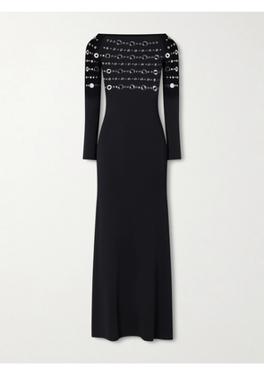 RABANNE - Eyelet-embellished Jersey Midi Dress - Black - FR 34,FR 36,FR 38,FR 40,FR 42