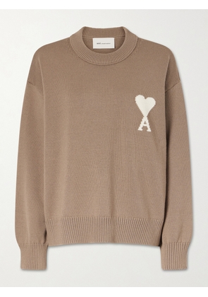 AMI PARIS - Intarsia Wool And Cotton-blend Sweater - Brown - xx small,x small,small,medium,large,x large,xx large