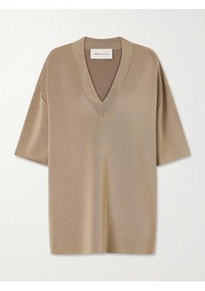AMI PARIS - Double-faced Satin-jersey And Wool Sweater - Brown - xx small,x small,small,medium,large,x large