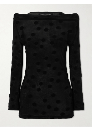 Junya Watanabe - Polka-dot Flocked Cotton-jersey Blouse - Black - small,medium,large
