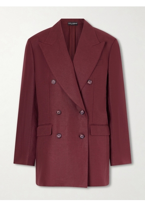 Dolce & Gabbana - Double-breasted Oversized Linen Blazer - Burgundy - IT36,IT38,IT40,IT42,IT44