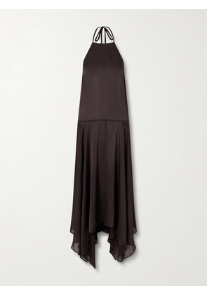 ST. AGNI - Asymmetric Silk-satin Halterneck Maxi Dress - Brown - xx small,x small,small,medium,large,x large