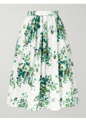 Erdem - Pleated Floral-print Cotton-poplin Midi Skirt - Green - UK 4,UK 6,UK 8,UK 10,UK 12,UK 14,UK 16,UK 18