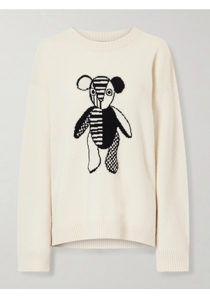 The Elder Statesman - Teddy Intarsia-knit Cashmere Sweater - Ivory - x small,small,medium,large