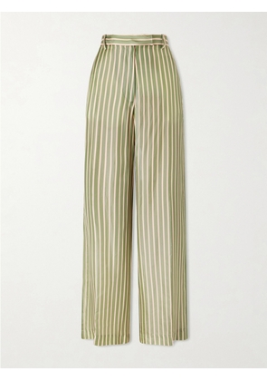 Dries Van Noten - Penn Striped Satin Wide-leg Pants - Green - FR 34,FR 36,FR 38,FR 40,FR 42,FR 44