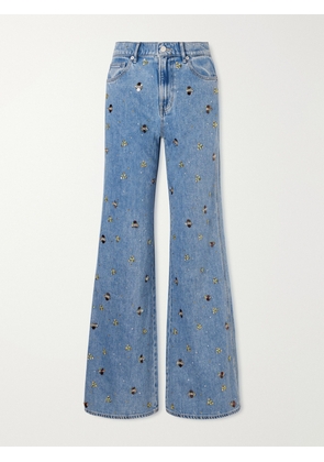 Veronica Beard - Kasey Embellished Mid-rise Wide-leg Jeans - Blue - 24,25,26,27,28,29,30,31,32