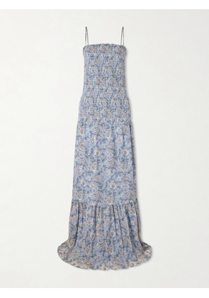Veronica Beard - Clem Shirred Floral-print Cotton And Silk-blend Midi Dress - Blue - US0,US2,US4,US6,US8,US10,US12