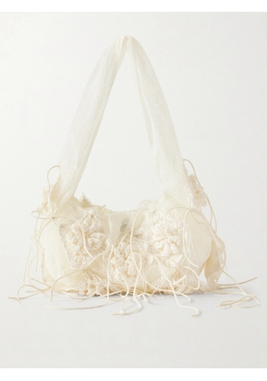 Pauline Dujancourt - Diamond Lace-trimmed Crocheted Shoulder Bag - Ivory - One size
