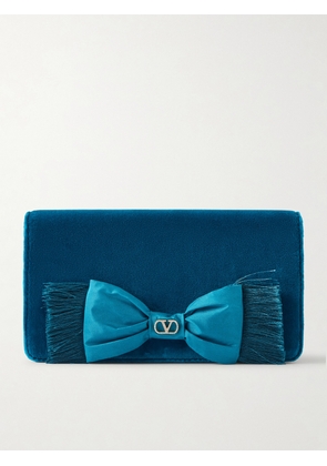 Valentino Garavani - Vlogo Signature Mini Bow-detailed Velvet Shoulder Bag - Blue - One size