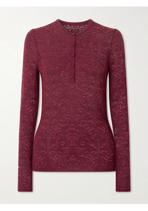 Gabriela Hearst - Garivan Pointelle-knit Wool Henley Top - Burgundy - x small,small,medium,large,x large