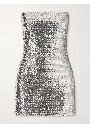 Gucci - Strapless Sequined Mesh Mini Dress - Silver - IT40