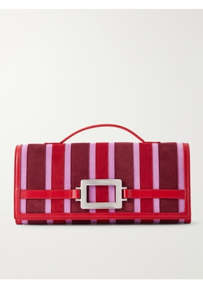 Roger Vivier - Belle Vivier Buckled Leather-trimmed Striped Suede Clutch - Pink - One size