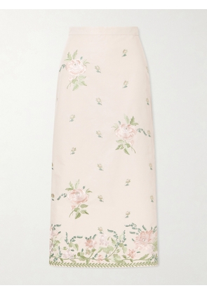 Erdem - Floral-embroidered Cotton-faille Midi Skirt - Pink - UK 6,UK 8,UK 10,UK 12,UK 14,UK 16