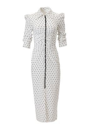 Carolina Herrera Ruched Dot-Print Double Crepe de Chine Shirt Dress - Moda Operandi