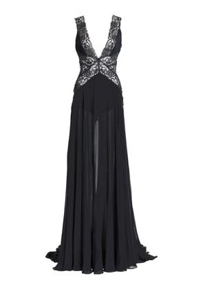 Elie Saab Double Georgette & Lace Long Dress - Moda Operandi