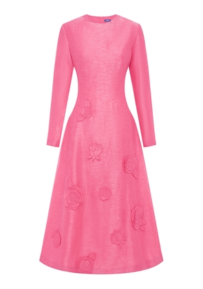 Leo Lin Amira Appliquéd Linen-Blend Midi Dress - Moda Operandi