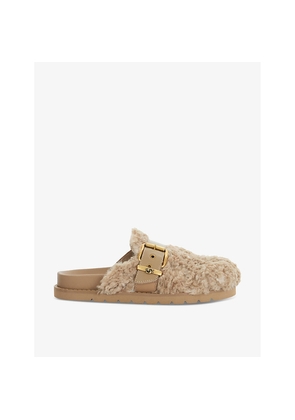 Womens Dune Glorria Buckle-Embellished Faux-Fur Mules
