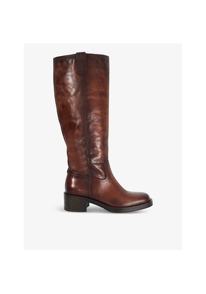 Womens Dune Tayan Square-Toe Leather Knee-High Boots