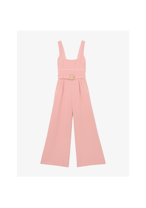 Womens Reiss Dia Square-Neck Belted-Waist Woven Jumpsuit