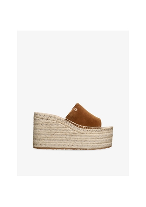 Womens Gianvito Rossi Logo-Embellished Suede Platform Wedges