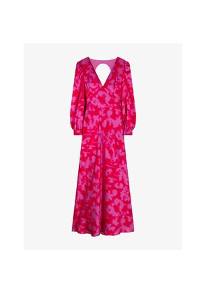 Womens Omnes Francoise V-Neck Floral-Print Satin Maxi Dress