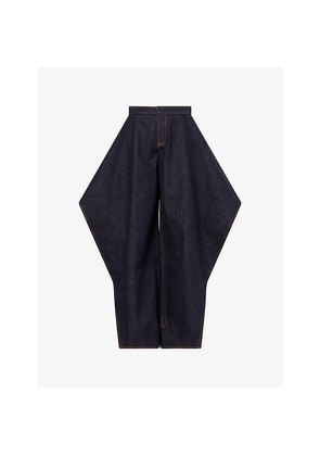 Womens Alaia Ruffle-Hem Contrast-Stitch Denim Jeans