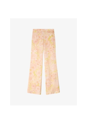 Womens Sandro Floaty Floral-Print Woven Trousers
