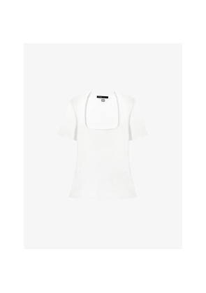 Womens Maje Ribbed Square-Neck Stretch Cotton-Blend Top