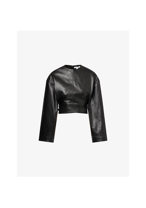 Womens Alaia Belted Cropped Leather Top