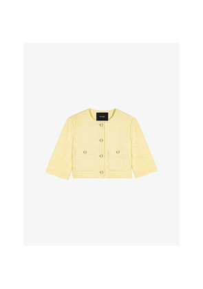 Womens Maje Round-Neck Short Sleeve Tweed Jacket