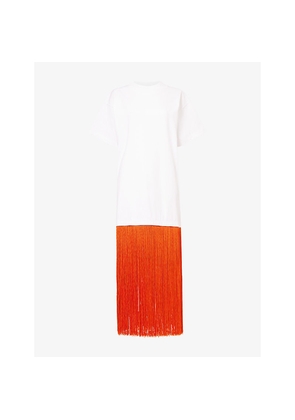 Womens Alaia Fringed T-Shirt Cotton Midi Dress