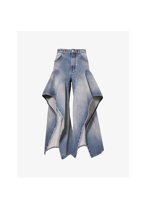 Womens Alaia Ruffle-Hem Mid-Rise Denim Jeans