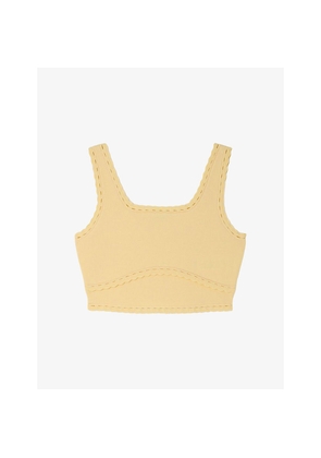 Womens Sandro Square-Neck Cropped Knitted Top