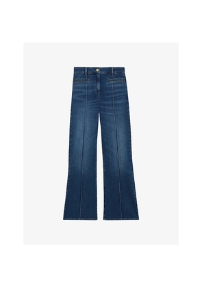 Womens Reiss Claude Flared-Leg Pintuck Stretch-Denim Jeans