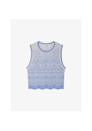 Womens Sandro Sleeveless Scalloped-Hem Knitted Crop Top