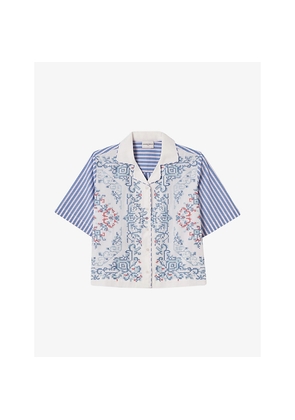 Womens Claudie Pierlot Striped Graphic-Print Cotton Shirt