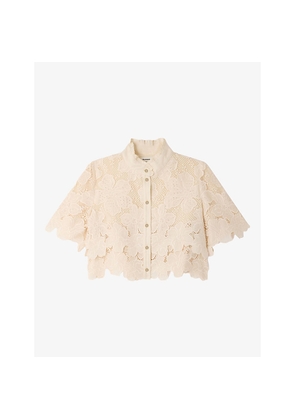 Womens Sandro Floral Cropped Lace Shirt