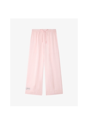 Womens Sandro Wide-Leg Drawstring-Waist Satin Trousers