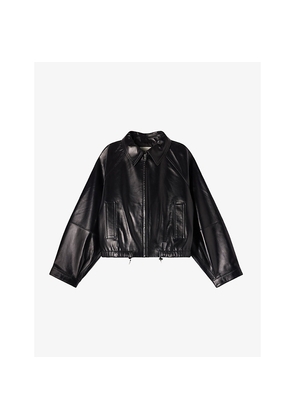 Womens Sandro Side-Pocket Cropped Leather Jacket