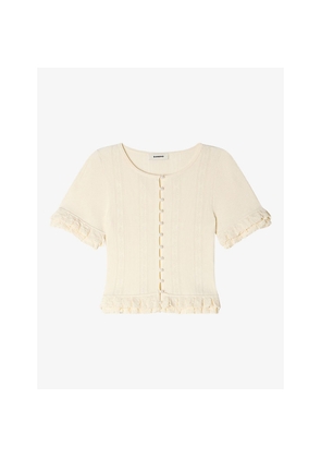 Womens Sandro Short-Sleeved Ruffled Knitted Cardigan