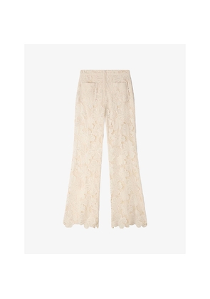 Womens Sandro Floral Flared Lace Trousers
