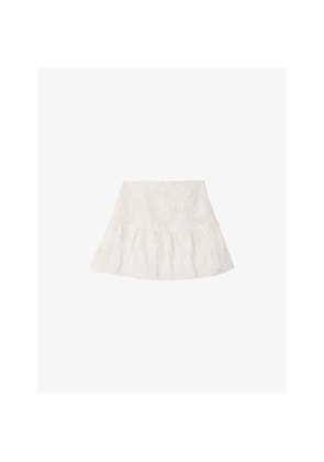 Womens Sandro Floral Flared Lace Mini Skirt