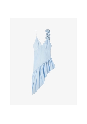 Womens Sandro Asymmetrical Ruffle-Trim Woven Midi Dress