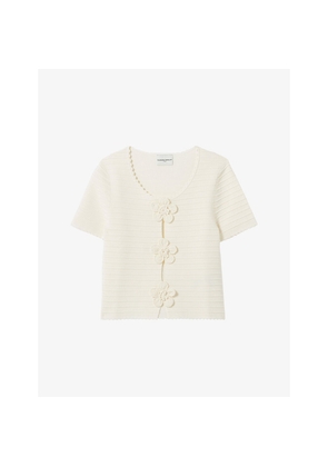 Womens Claudie Pierlot Striped Flower-Embroidered Stretch-Knit Jumper