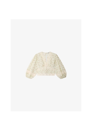Womens Sandro Floral-Print Cropped Woven Top