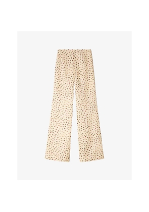 Womens Sandro Floral-Print Flared Woven Trousers