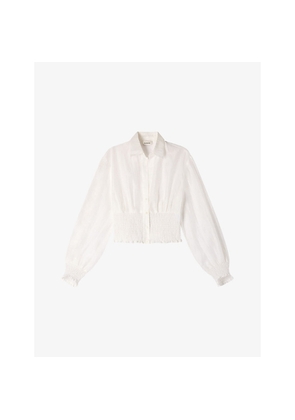 Womens Sandro Long-Sleeved Smocked Linen-Blend Shirt