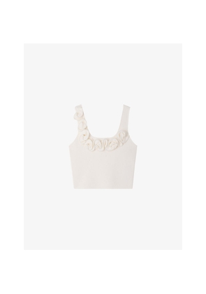 Womens Sandro Flower-Embellished Cropped Knitted Top