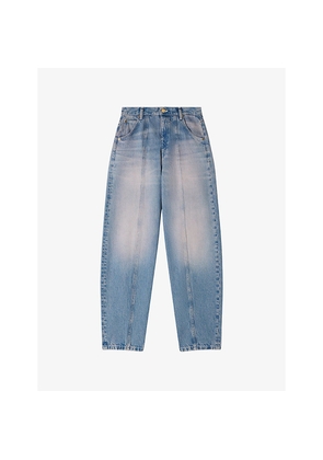 Womens Sandro Barrel-Leg Faded Denim Jeans
